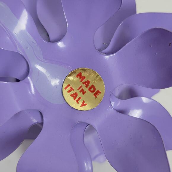 VINTAGE Lotus Flower Metal Purple Handmade Candle Holders Retro Set of 2 - Picture 5 of 13